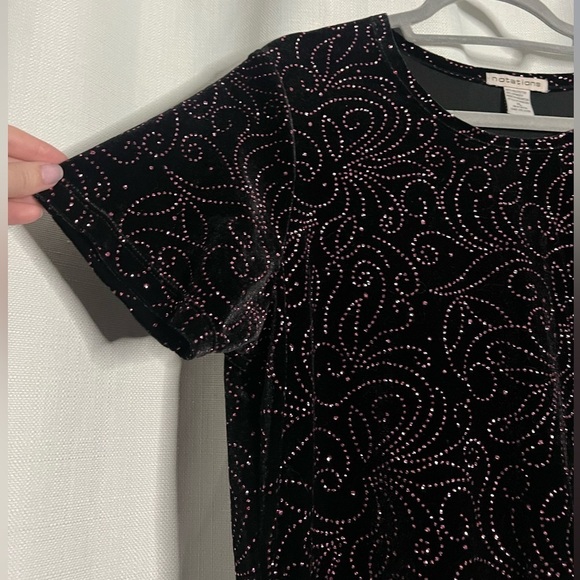 Vintage Notations Black Velvet with Pink Glitter Shirt XL - Picture 6 of 9